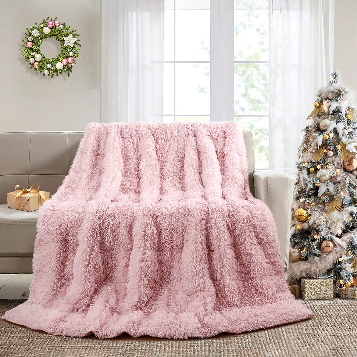 Ompaa Faux Fur Adults Weighted Blanket 20lbs for Queen Size Bed 60
