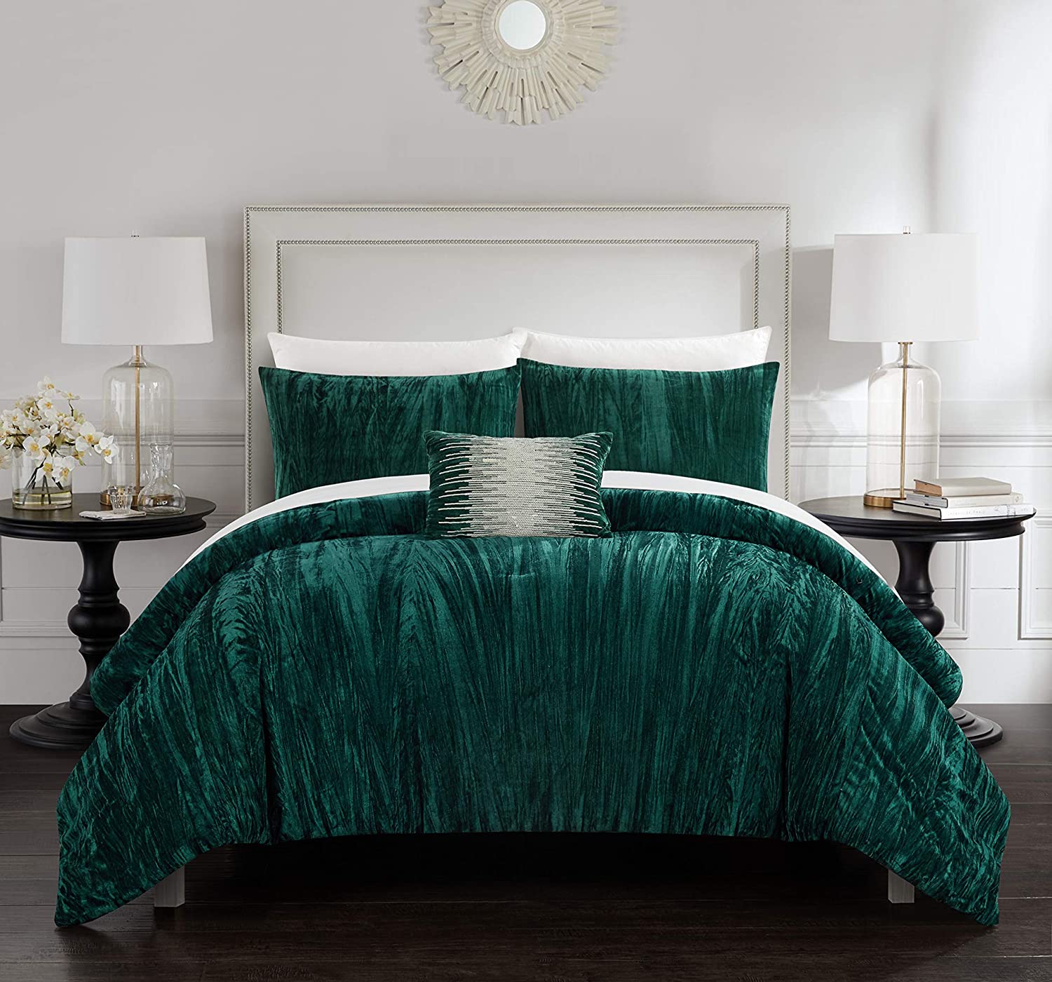 Decora Chic Home Westmont 4 Piece Comforter Set Crinkle Crushed Velvet Bedding 