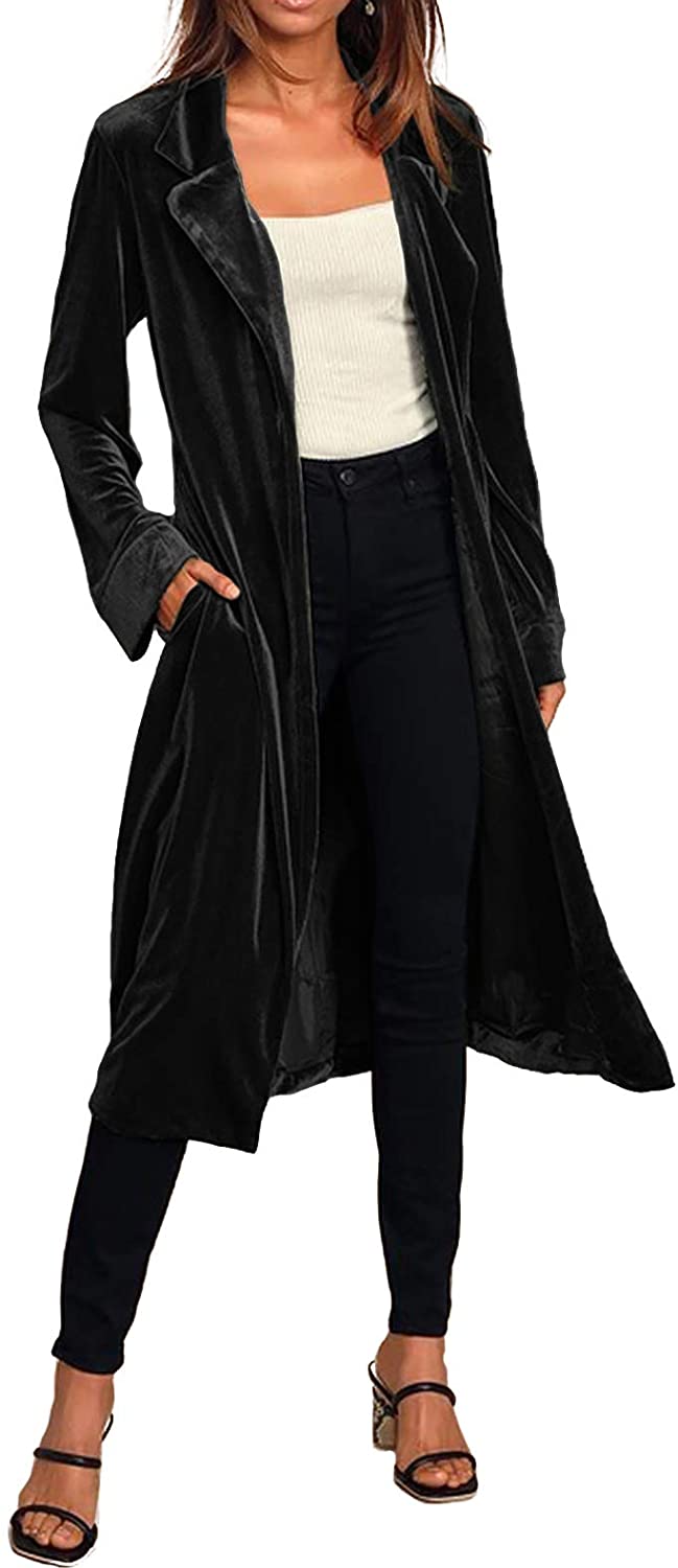 Women's Open Front Jacket Cardigan Trench Coat Long Sleeve Duster Casual Outwear 