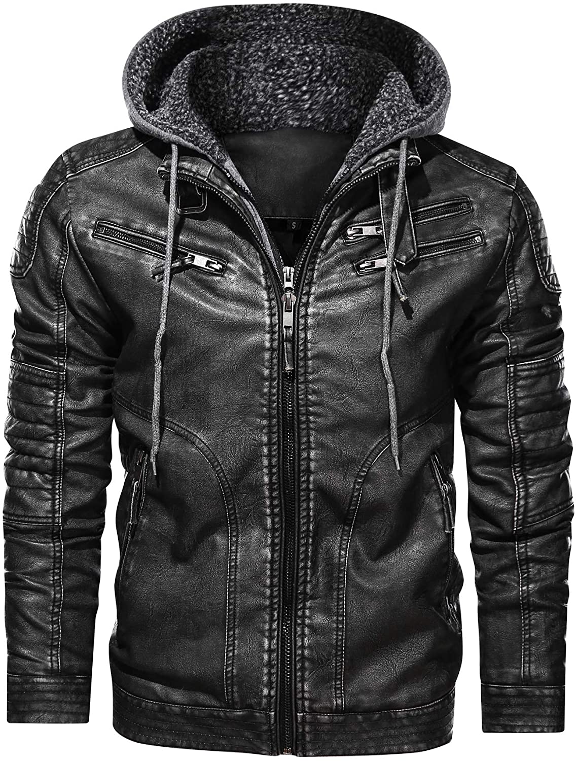 JYG Men's Faux Leather Motorcycle Jacket with Removable Hood | eBay