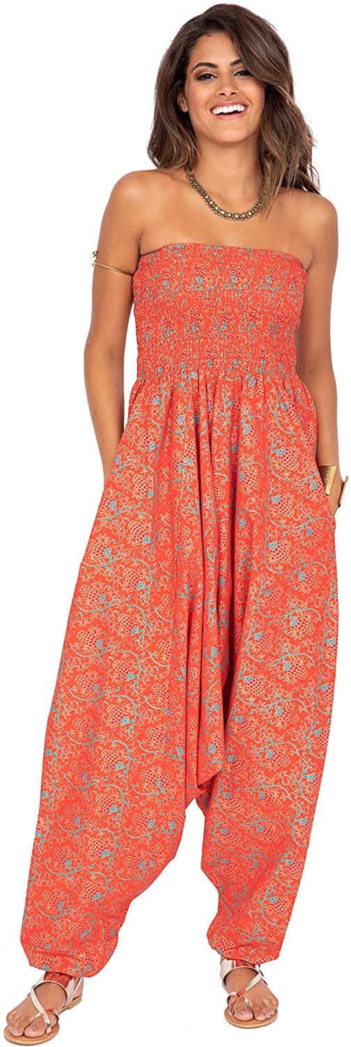 likemary Harem Jumpsuit and Hareem Pants Convertible 2 in 1 Cotton Printed Bandeau Romper Women 