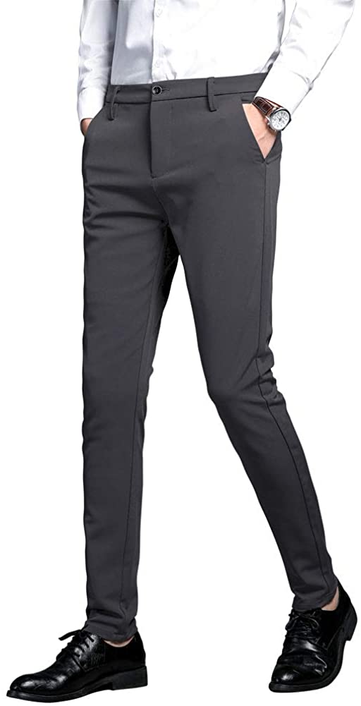 Plaid&Plain Men's Slim Fit Dress Pants Stretch Dress Pants 8101H-Grey 27X28  at  Men's Clothing store