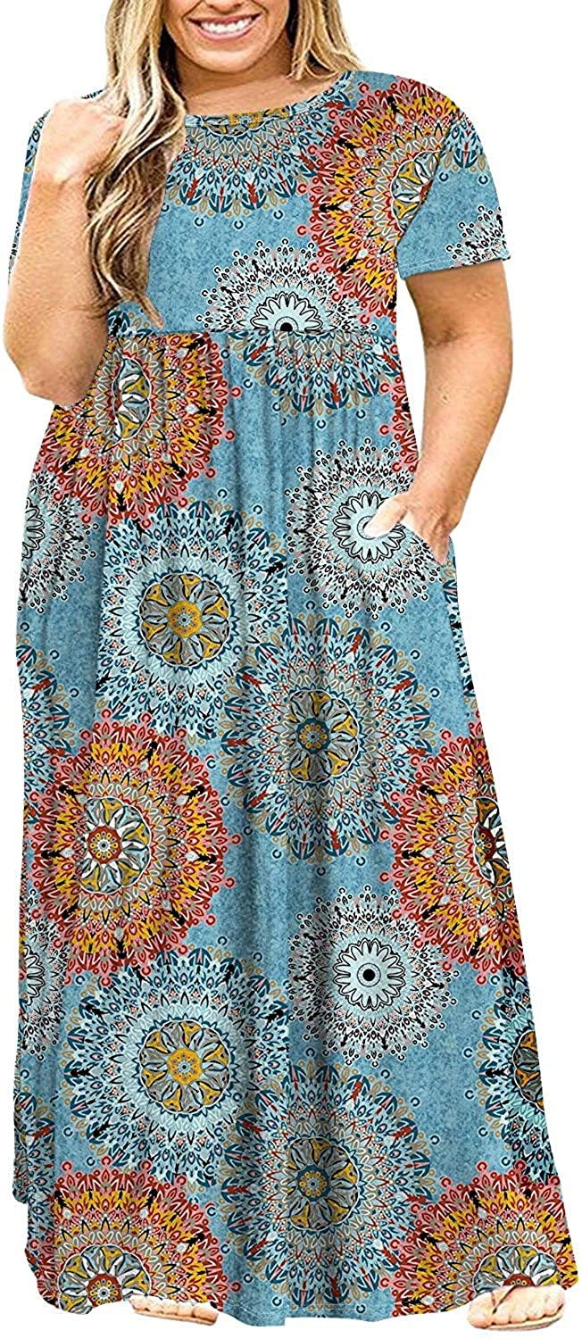 Kancystore Womens Short Sleeve Plus Size Maxi Dress with Pockets Loose Casual Summer Dresses 