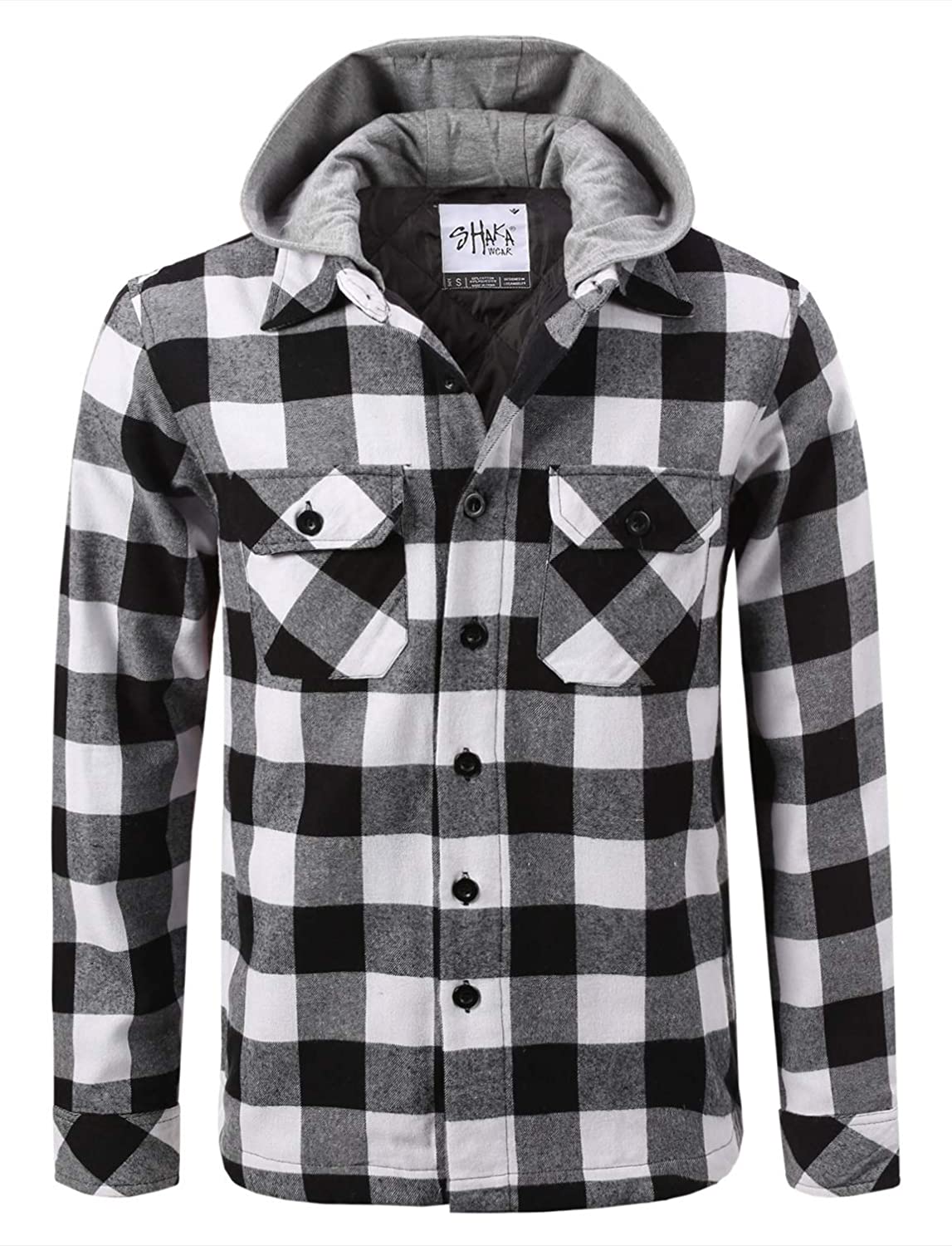 Mens Plaid Hooded Shirts Casual Long Sleeve Lightweight Shirt Jackets Button Up Relaxed Fit Hooded Quilted Shirt Jacket