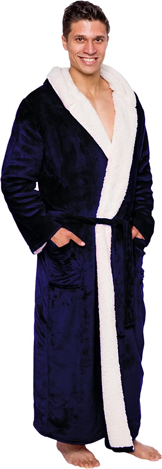 Ross Michaels Mens Robe Big & Tall with Hood - Long Plush Sherpa Lined Bathrobe