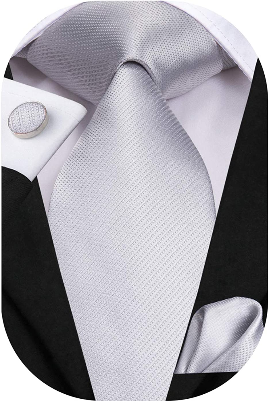 Hi-Tie Mens Tie Set for Formal Business Silk Woven Necktie Pocket Square Cufflinks Set for Formal Party 