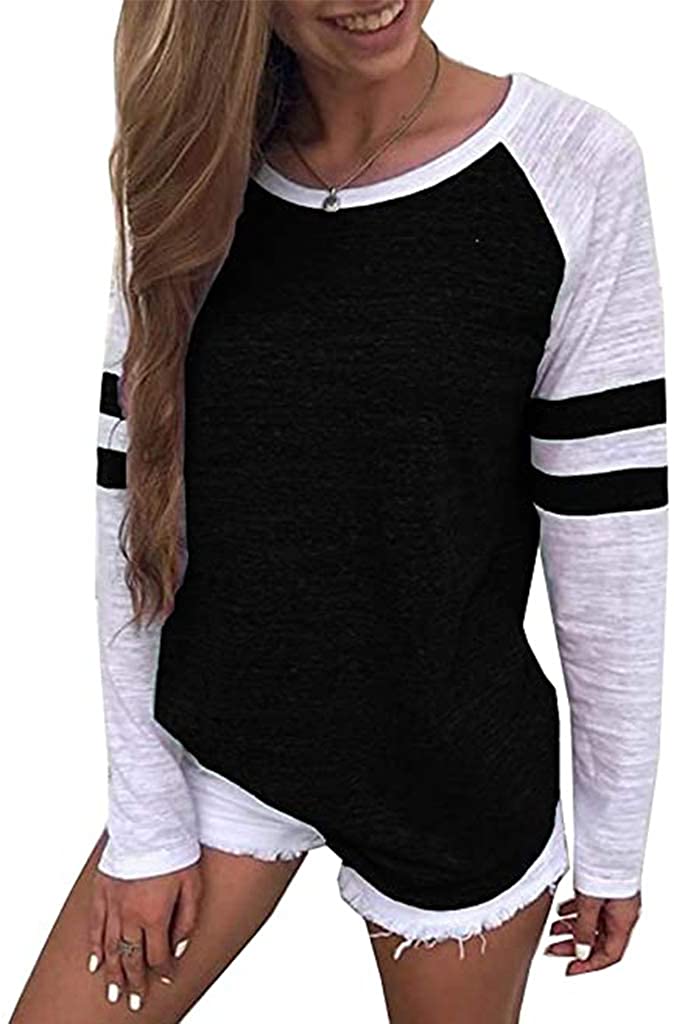 Locryz Women's Raglan Long Sleeve T-Shirt Loose Blouse Henley V Neck Baseball Tee Shirt Top