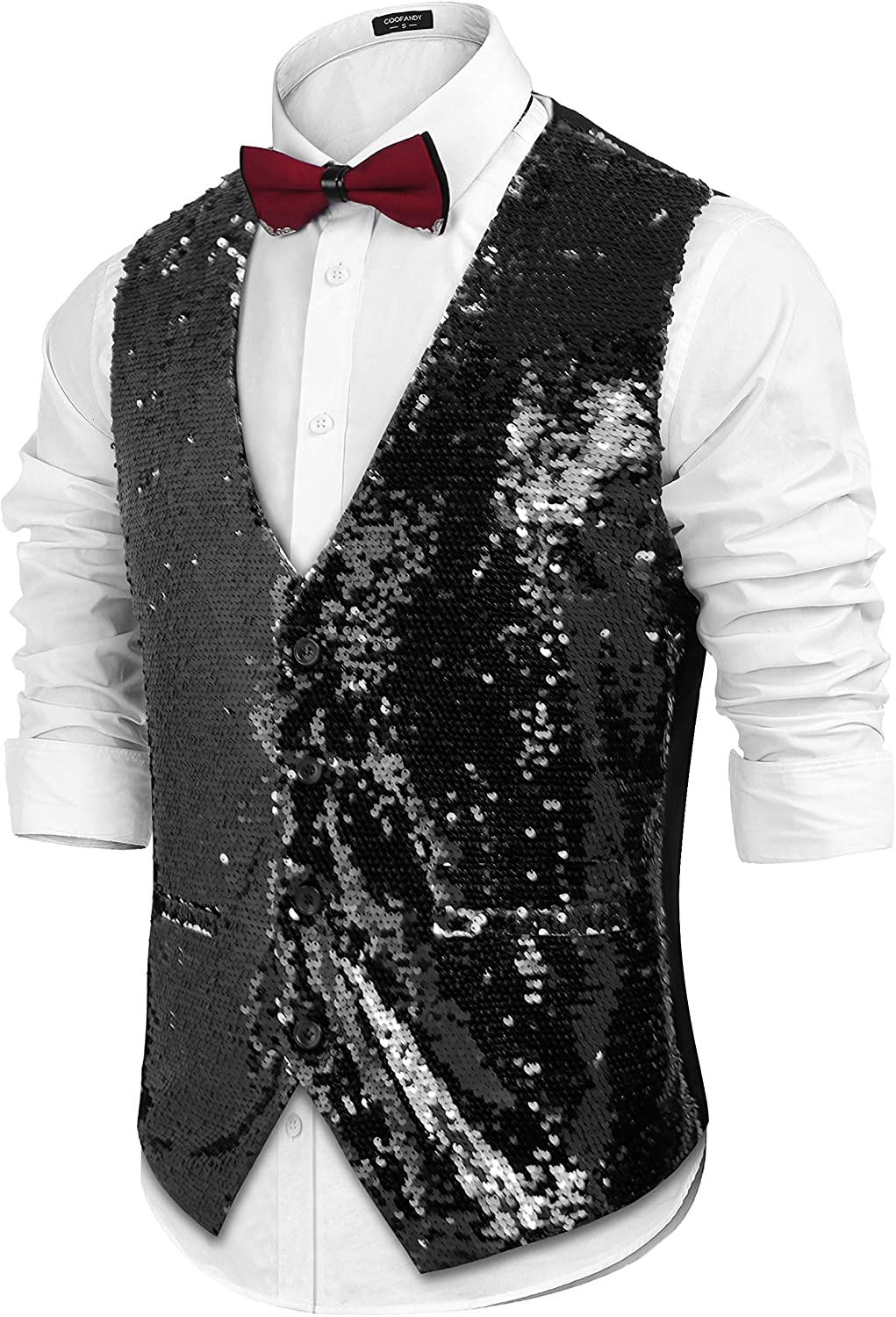 COOFANDY Men's Slim Fit Sequins Vest V-Neck Shiny Party Dress Suit ...