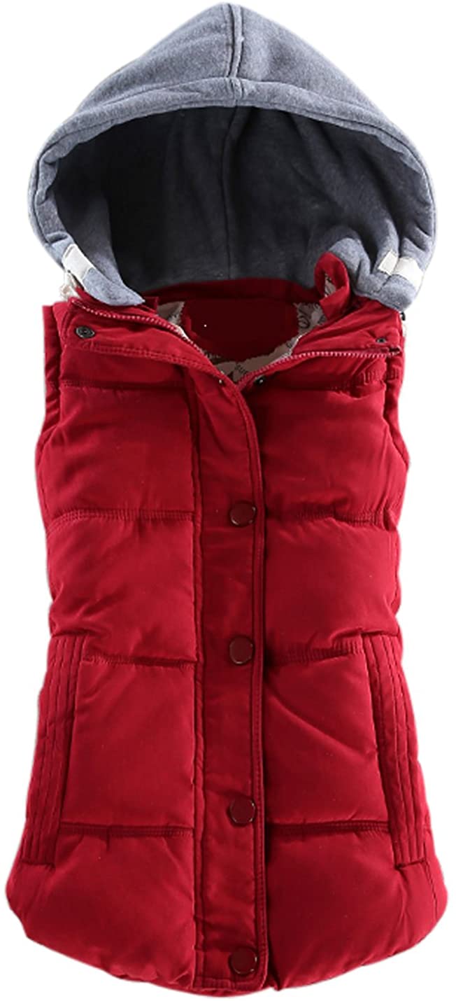 Yeokou Womens Slim Sleeveless Quilted Removable Hooded Winter Puffer Vest Coat