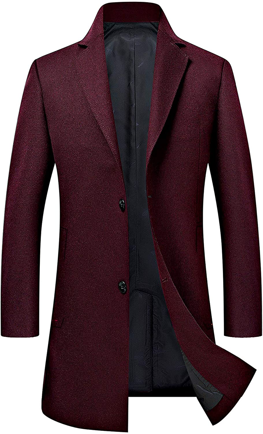 Men's Trench Coat Wool Blend Slim Fit Jacket Single Breasted Business ...