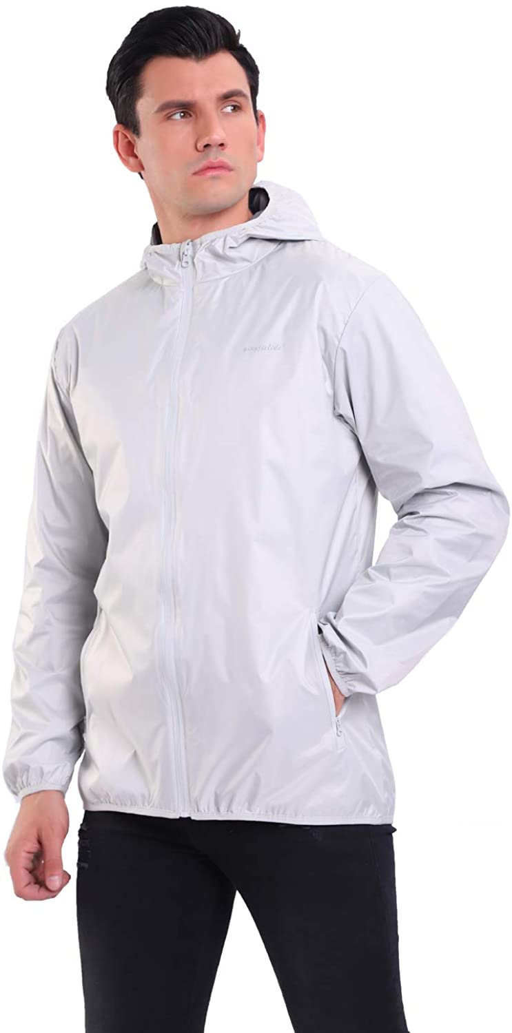 YINGJIELIDE Mens Waterproof Rain Jacket Hooded Outdoor Raincoat Lightweight Windbreaker 