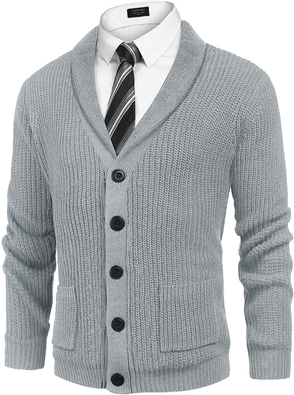 COOFANDY MEN'S SHAWL Collar Cardigan Sweater Slim Fit Cable Knit Button ...