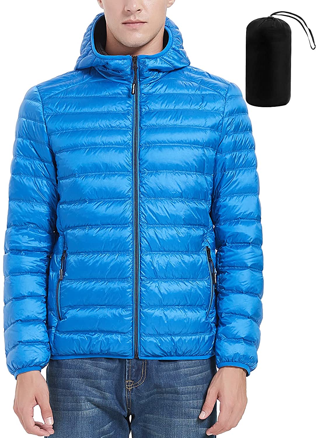 LEEy-world Jackets for Men Hoodie Mens Packable Puffer Jacket Lightweight  Water-Resistant Quilted Puffy Outerwear Dark Blue,XXL 