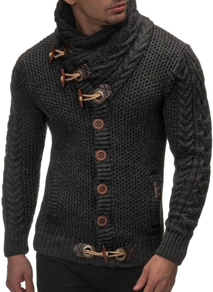 Leif Nelson Men's Knitted Turtleneck Jacket - Winter Cardigan Sweaters for  Men