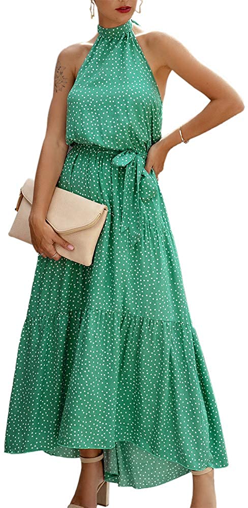 FEOYA Womens Plus Size Off The Shoulder Maxi Dress Floral Polka Dot Long Dress Summer Casual Boho Party Dress