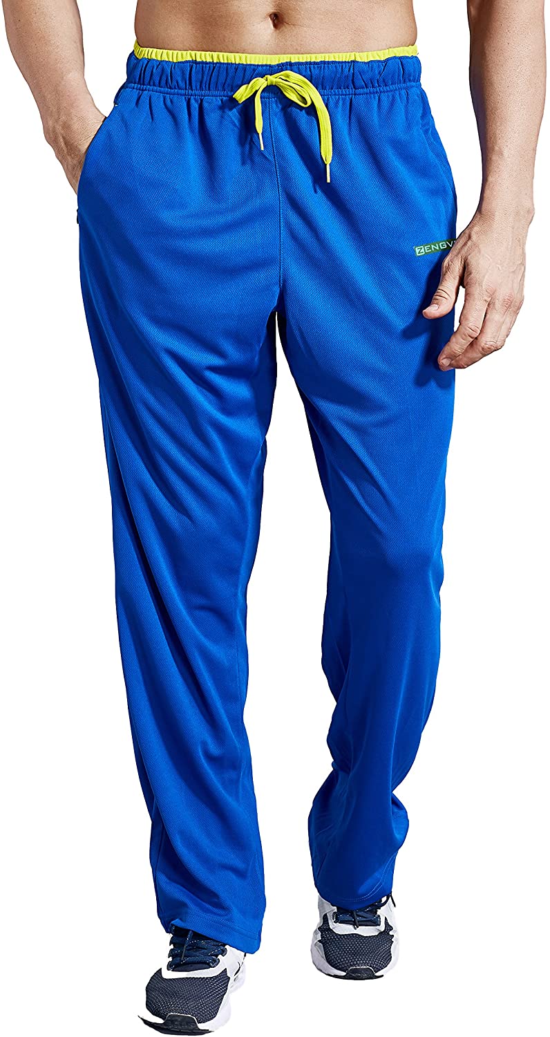 Running ZENGVEE Men's Sweatpants with Zipper Pockets Open Bottom Athletic Pants for Jogging Workout Gym Training 