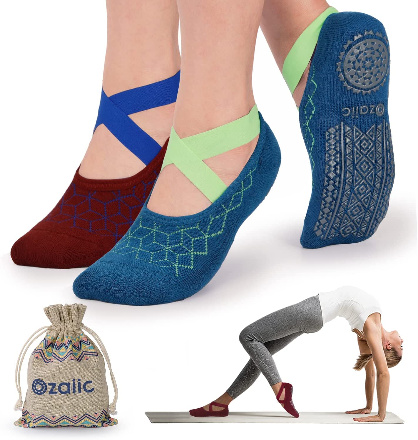 Ozaiic Yoga Socks for Women Non-Slip Grips & Straps, Palestine