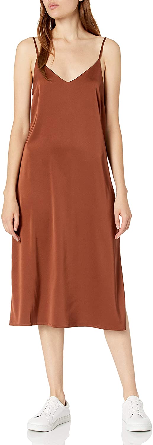 The Drop Women's Ana Silky V-Neck Midi Slip Dress : : Clothing,  Shoes & Accessories