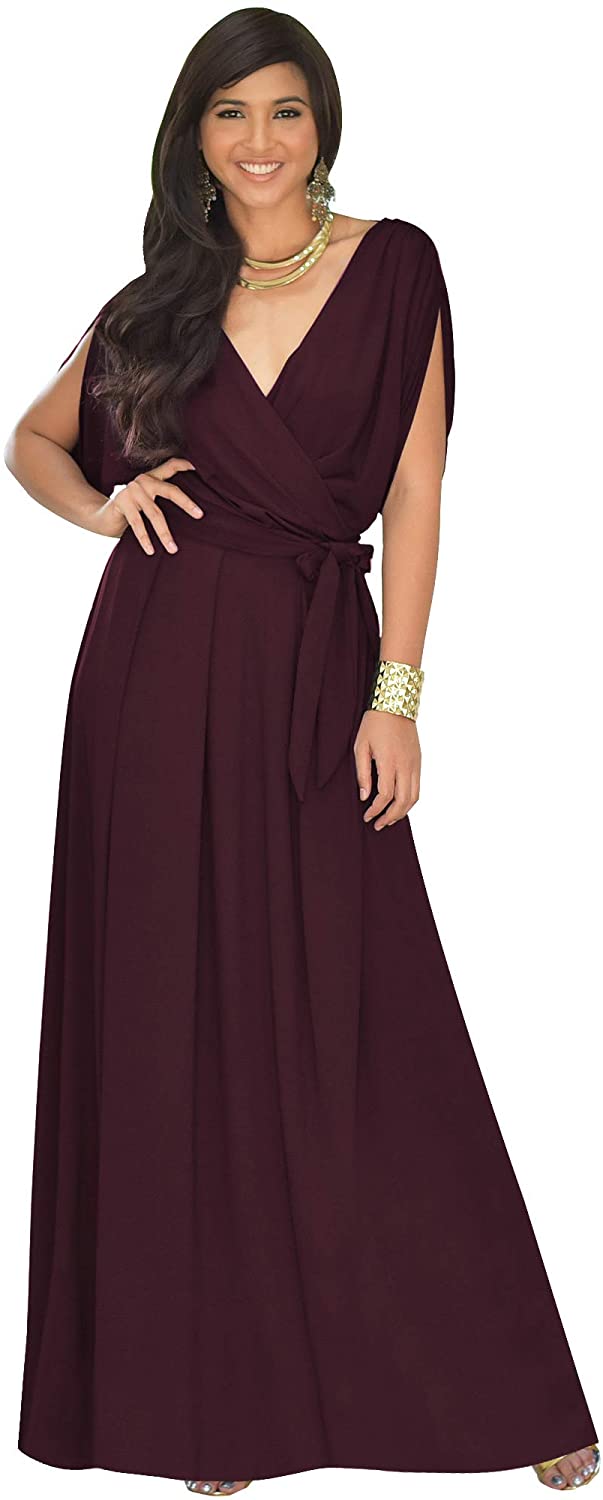 KOH KOH Womens Long Semi-Formal Short Sleeve V-Neck Floor Length Maxi Dress  Gown | eBay