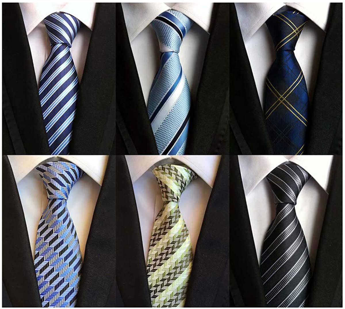 100% seda WeiShang Lote de 6 corbatas clásicas para hombre tejidas en tejido jacquard