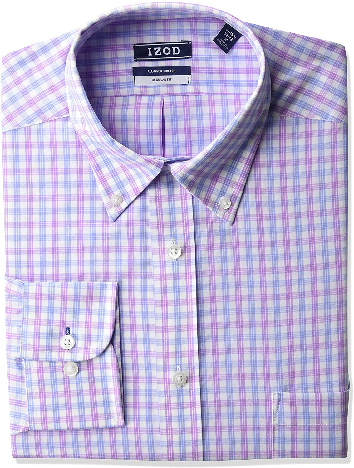 IZOD Men's Regular Fit Stretch Check Buttondown Collar Dress