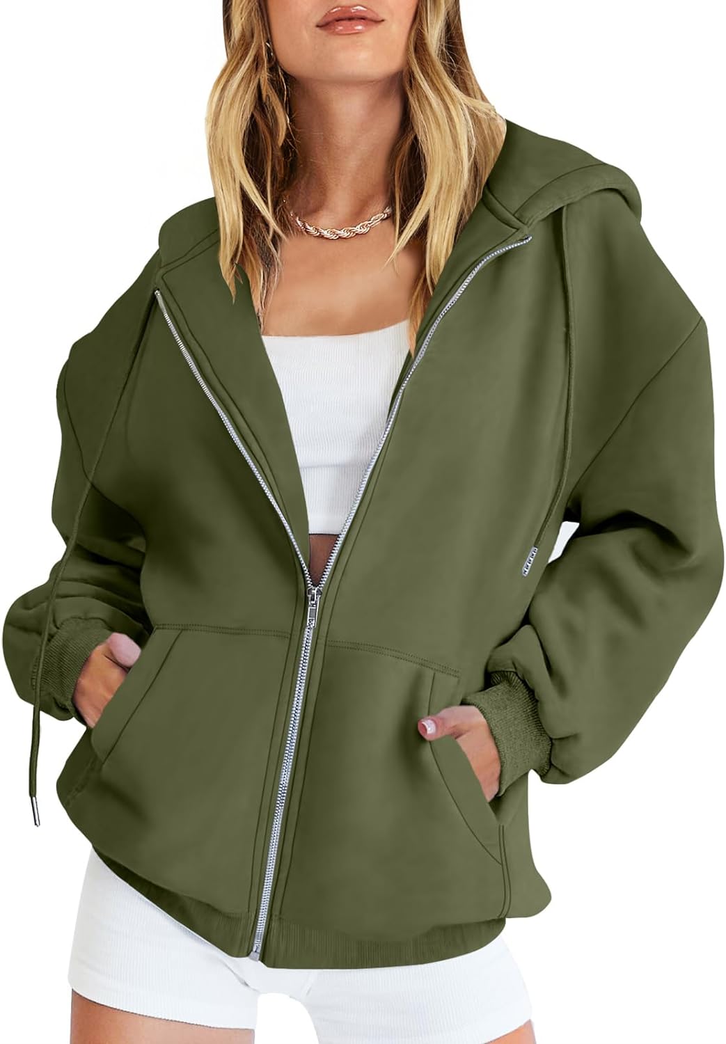 Caracilia Women's Zip Up Hoodies Teen Girls Oversized Sweatshirt
