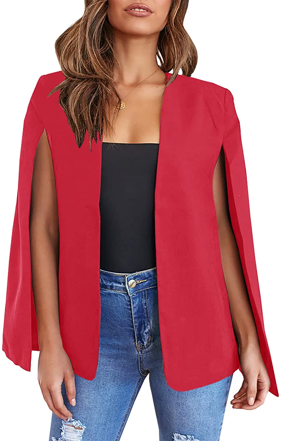 GAMISOTE Womens Cape Blazer Split Sleeve Open Front Casual Jacket Coat Workwear 