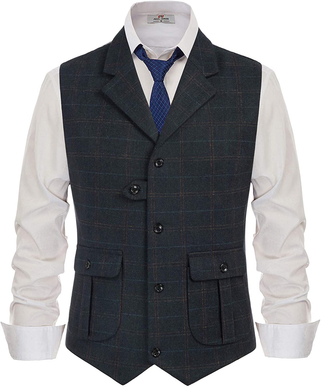 2XL,Dark Gray PJ PAUL JONES Mens Slim Fit Waistcoat Double-Breasted Suit Vest