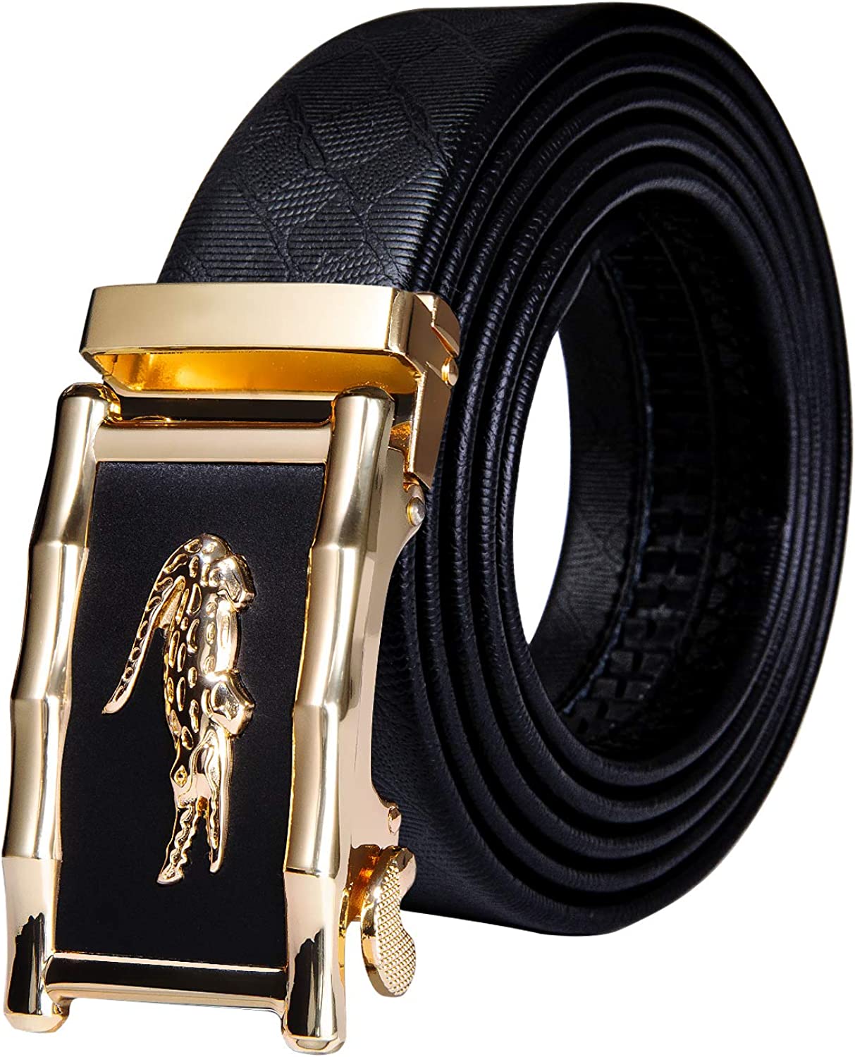 Designer Black Leather Mens Belts Automatic Buckles Ratchet Dress