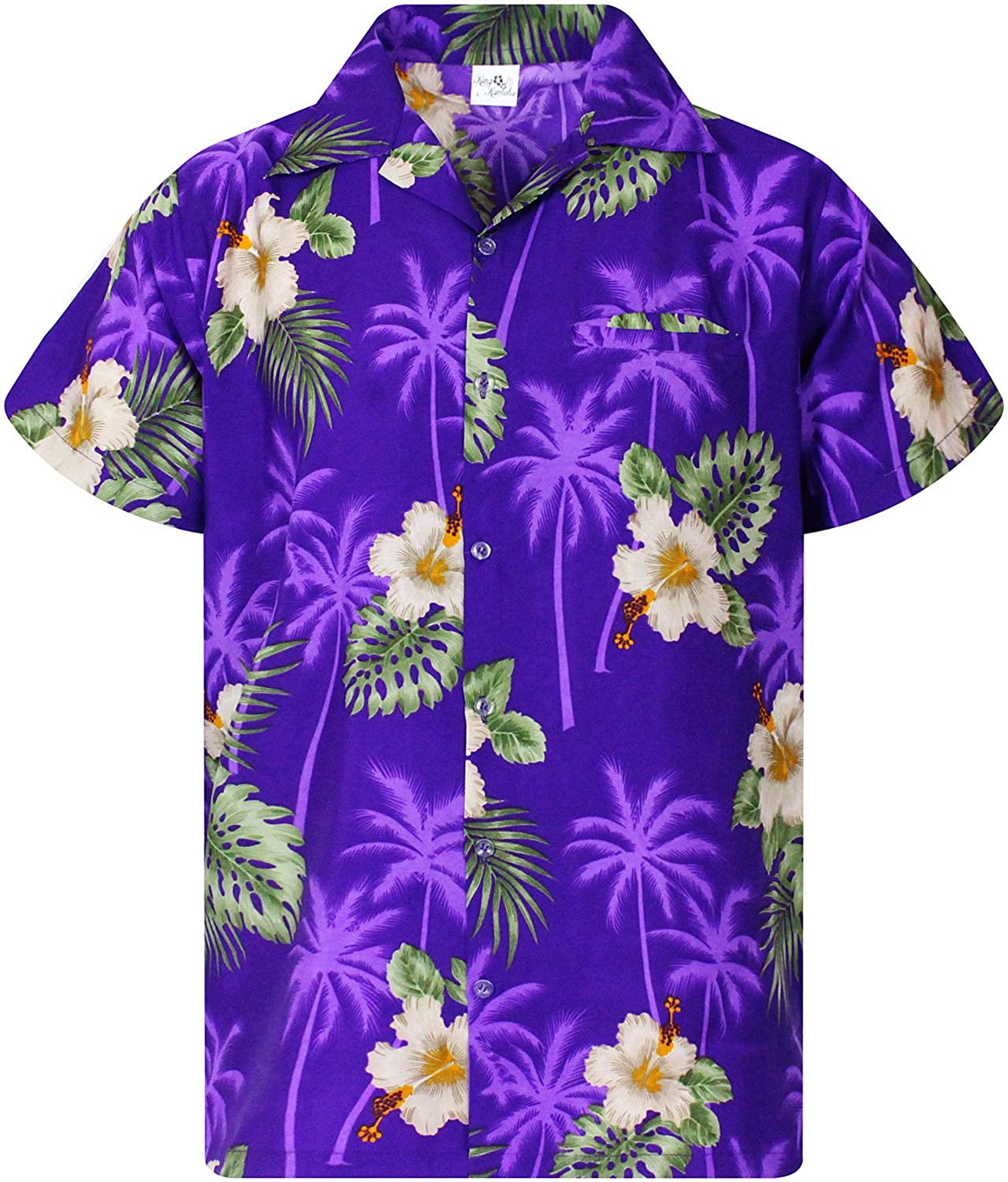 King Kameha Hawaiian Shirt for Men Funky Casual Button Down Very Loud Shortsleeve Unisex Flower Chest Border Print 