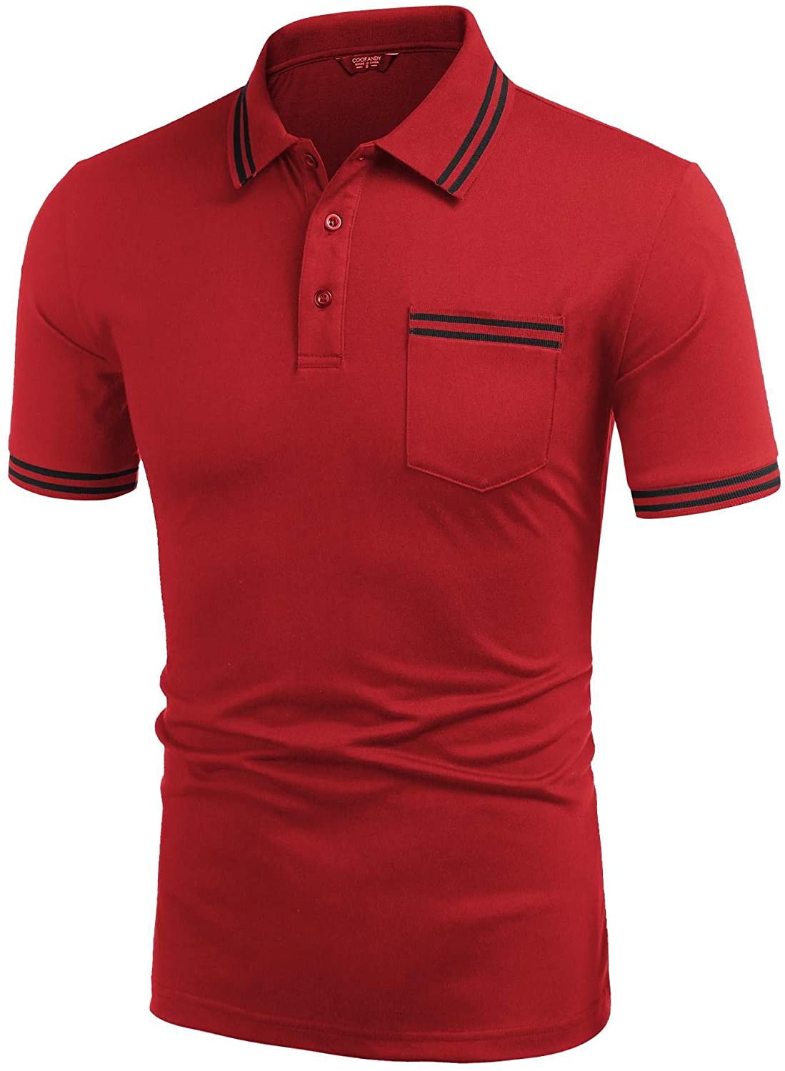 COOFANDY Mens Short Sleeve Polo Shirt Casual Striped Collar Classic Fit Cotton T Shirts