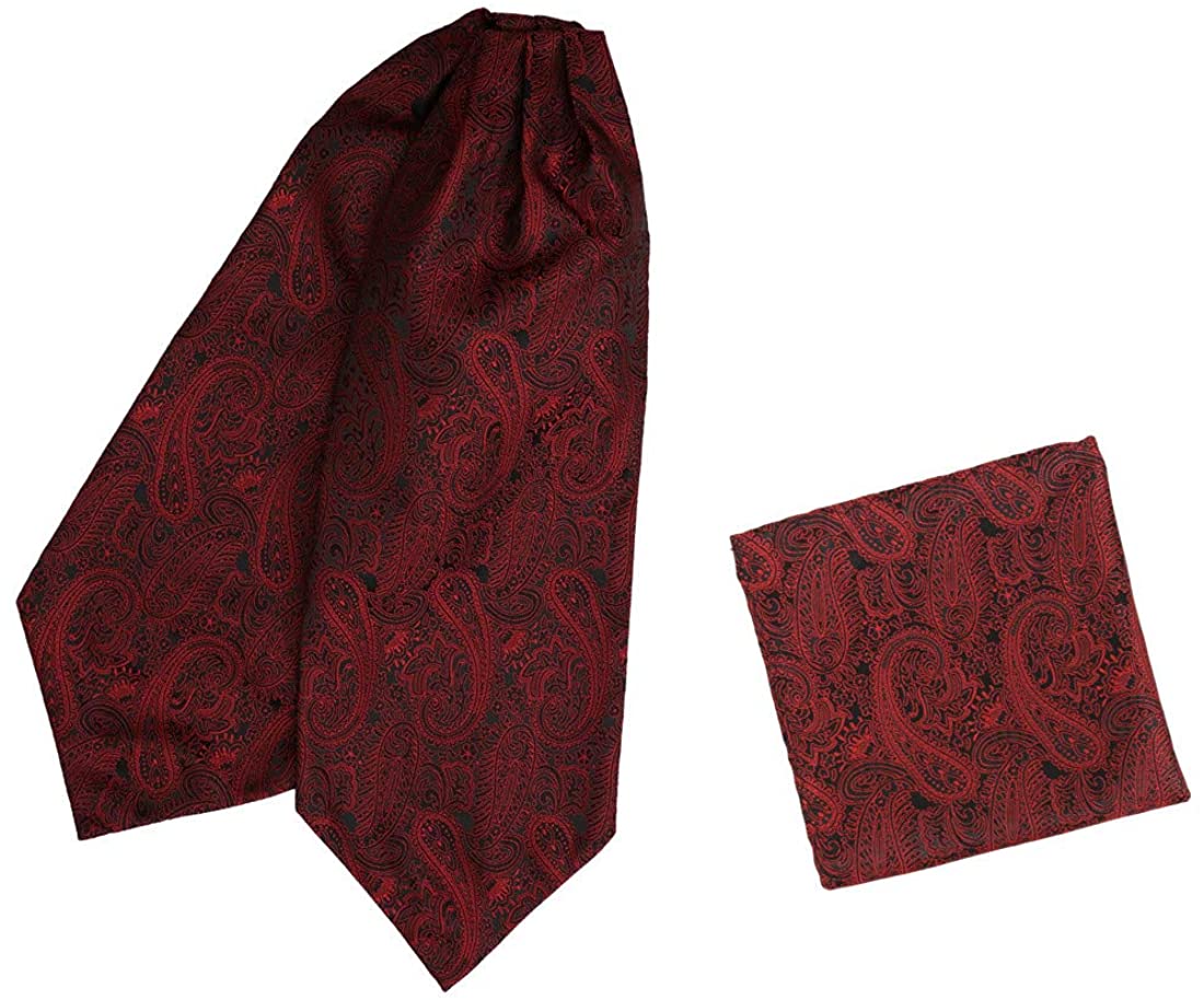 Epoint Mens Fashion Pre-tied Ascot Tie Paisley Large Cravats for Wedding Hanky Set with free Gift Box 