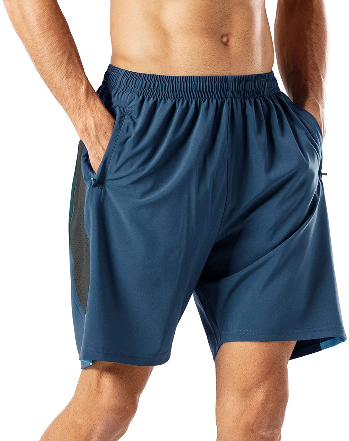 HMIYA Mens Sports Shorts Quick Dry with Zip Pockets for Workout Running Training 