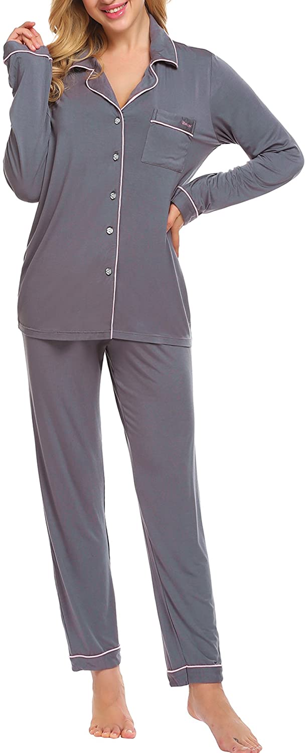 Ekouaer Pajamas Set Long Sleeve Sleepwear Womens Button Down Nightwear ...