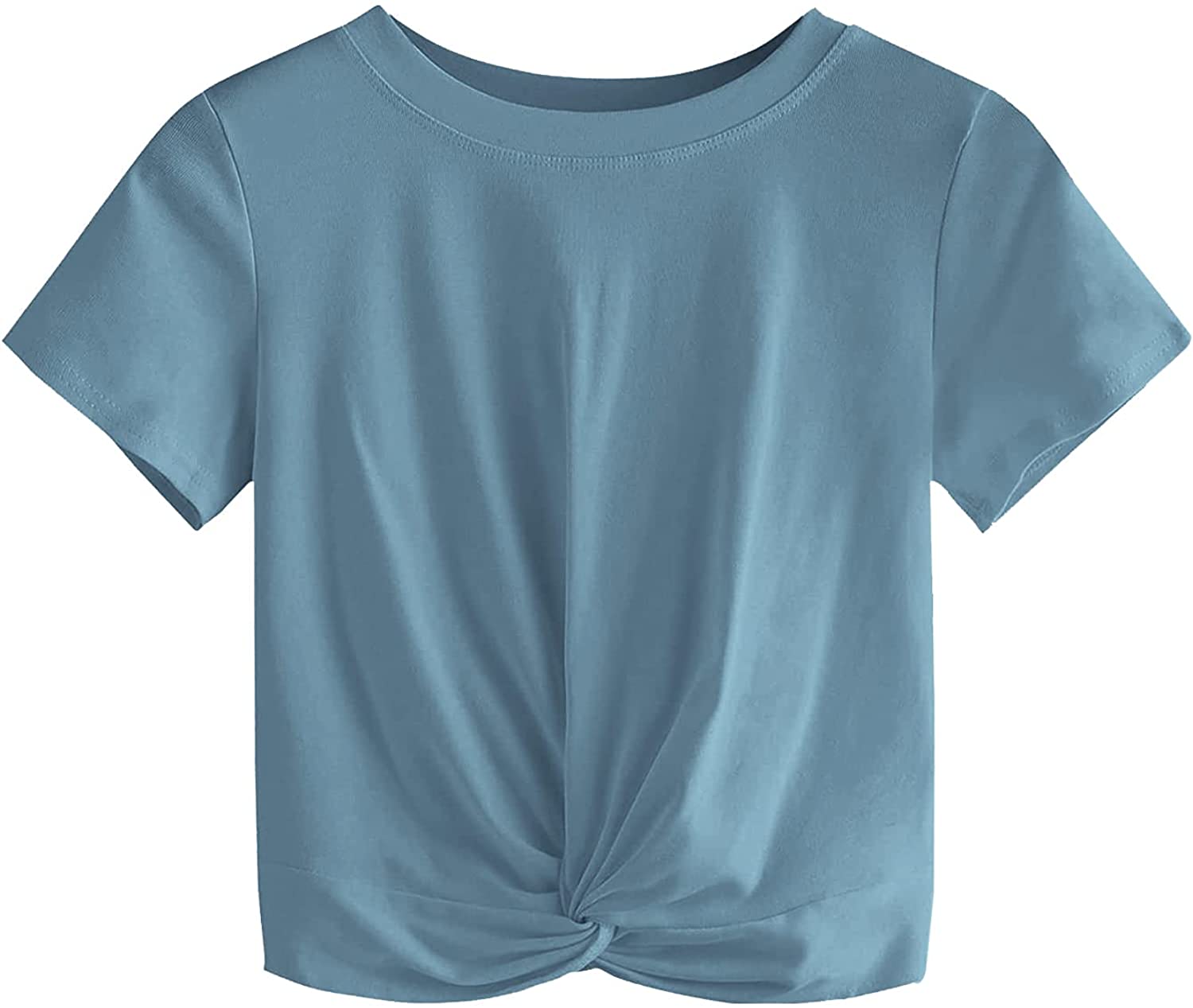 MakeMeChic Women's Summer Crop Top Solid Short Sleeve Twist Front Tee  T-Shirt