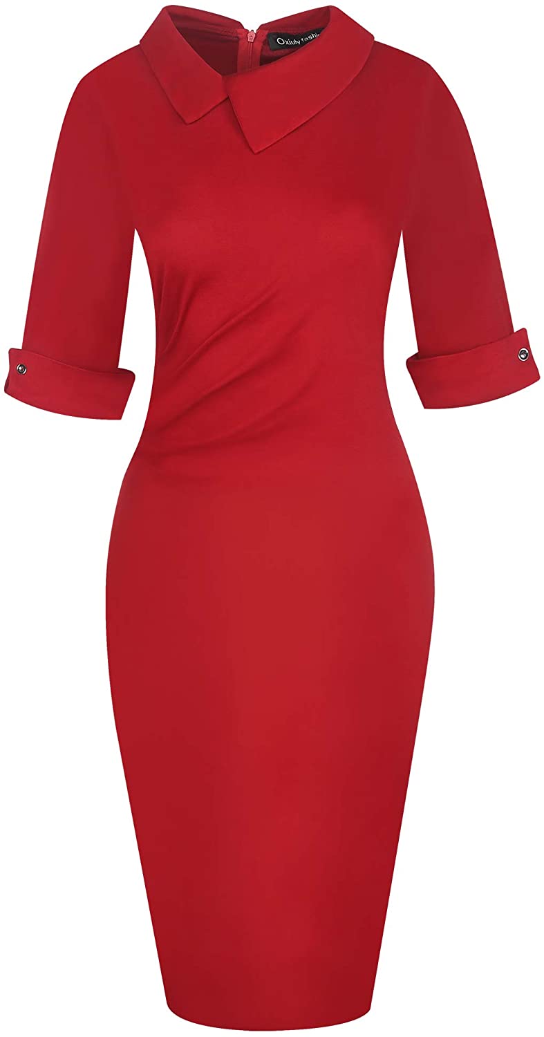 oxiuly Women's Retro Bodycon Knee-Length Formal Office Dresses Work Pencil Dress OX276