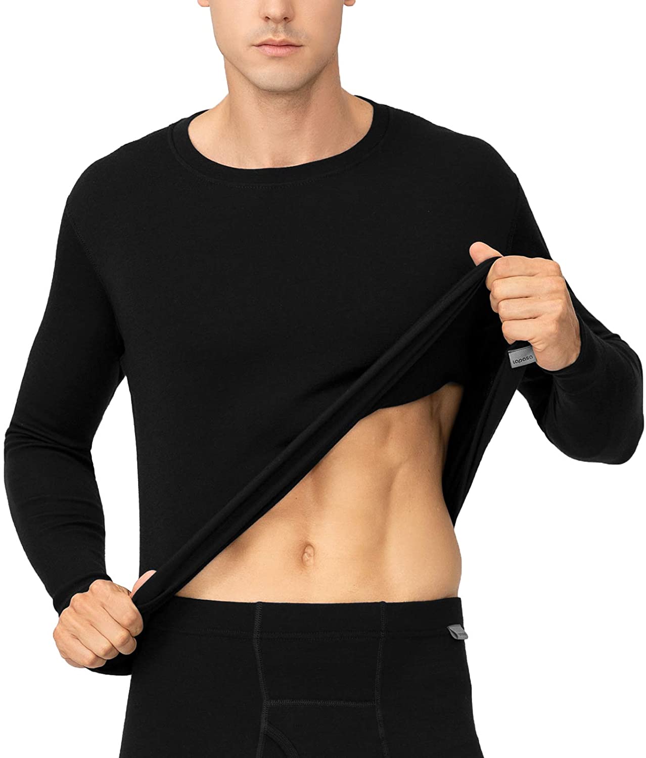 LAPASA Men's 100% Merino Wool Thermal Underwear Top Crew Neck Base Layer  Long Sl