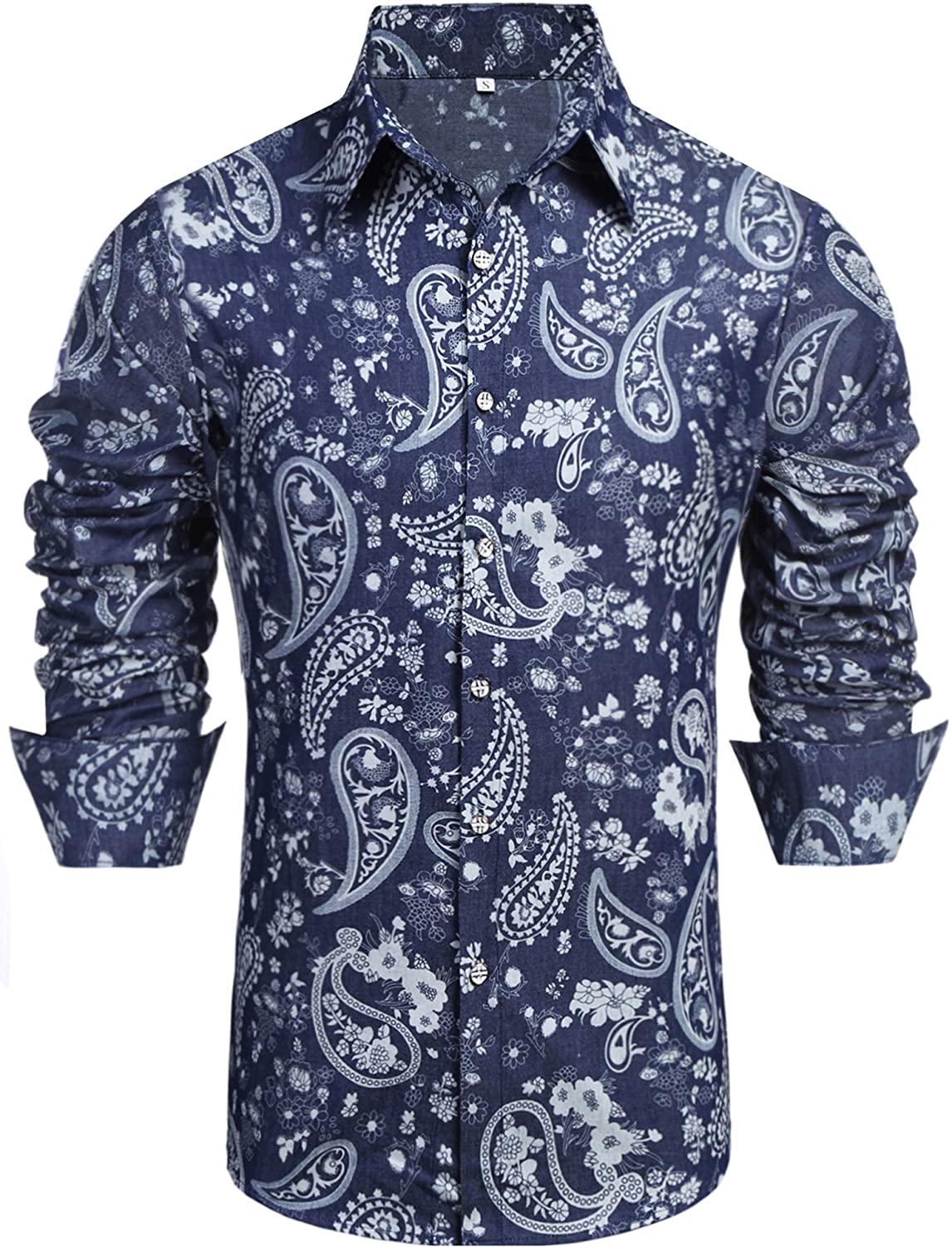 Daupanzees Men's Paisley Cotton Long Sleeve Casual Button Down Shirt