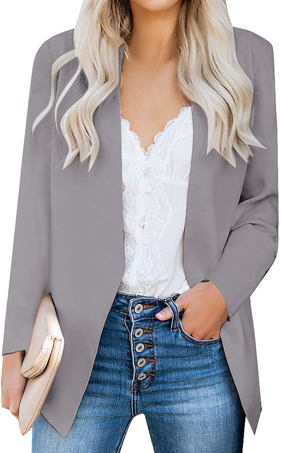 luvamia Women's Casual Long Sleeve Lapel Button Slim Work Office Blazer Jacket 