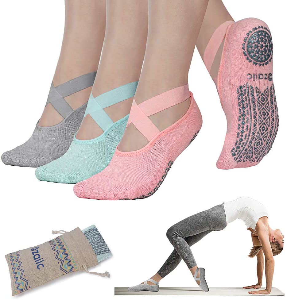 Ideal for Pilates Pure Ozaiic Yoga Socks for Women Non-Slip Grips & Straps 