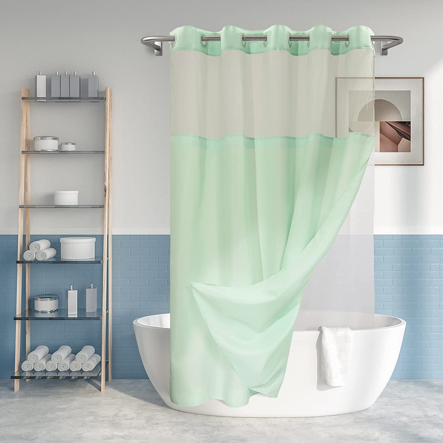 No Hook Slub Textured Shower Curtain with Snap-in PEVA Liner Set - 71 x  74(72