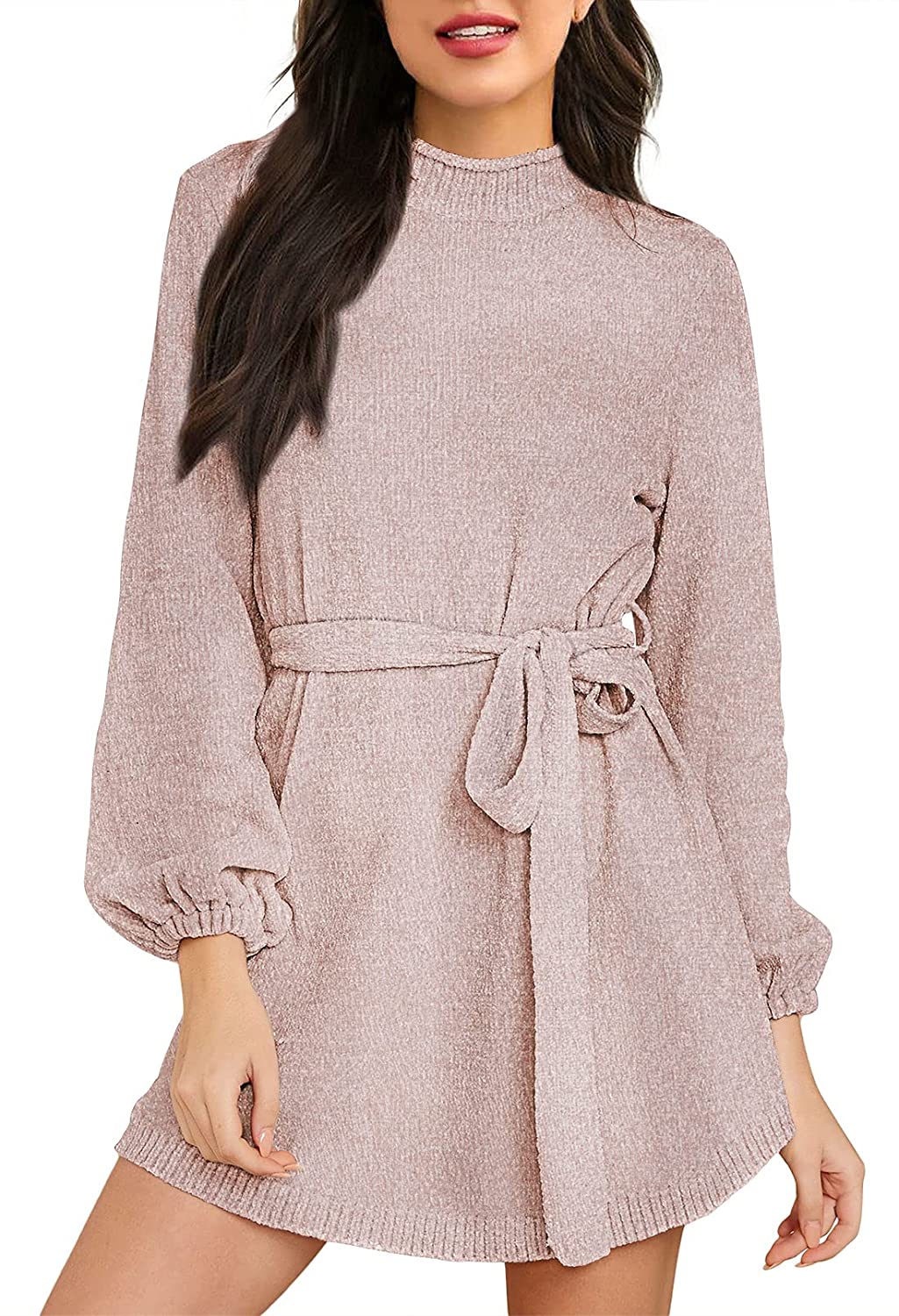 Buy HAPCOPE Women's Chenille Sweater Dress Mock Neck Lantern Long