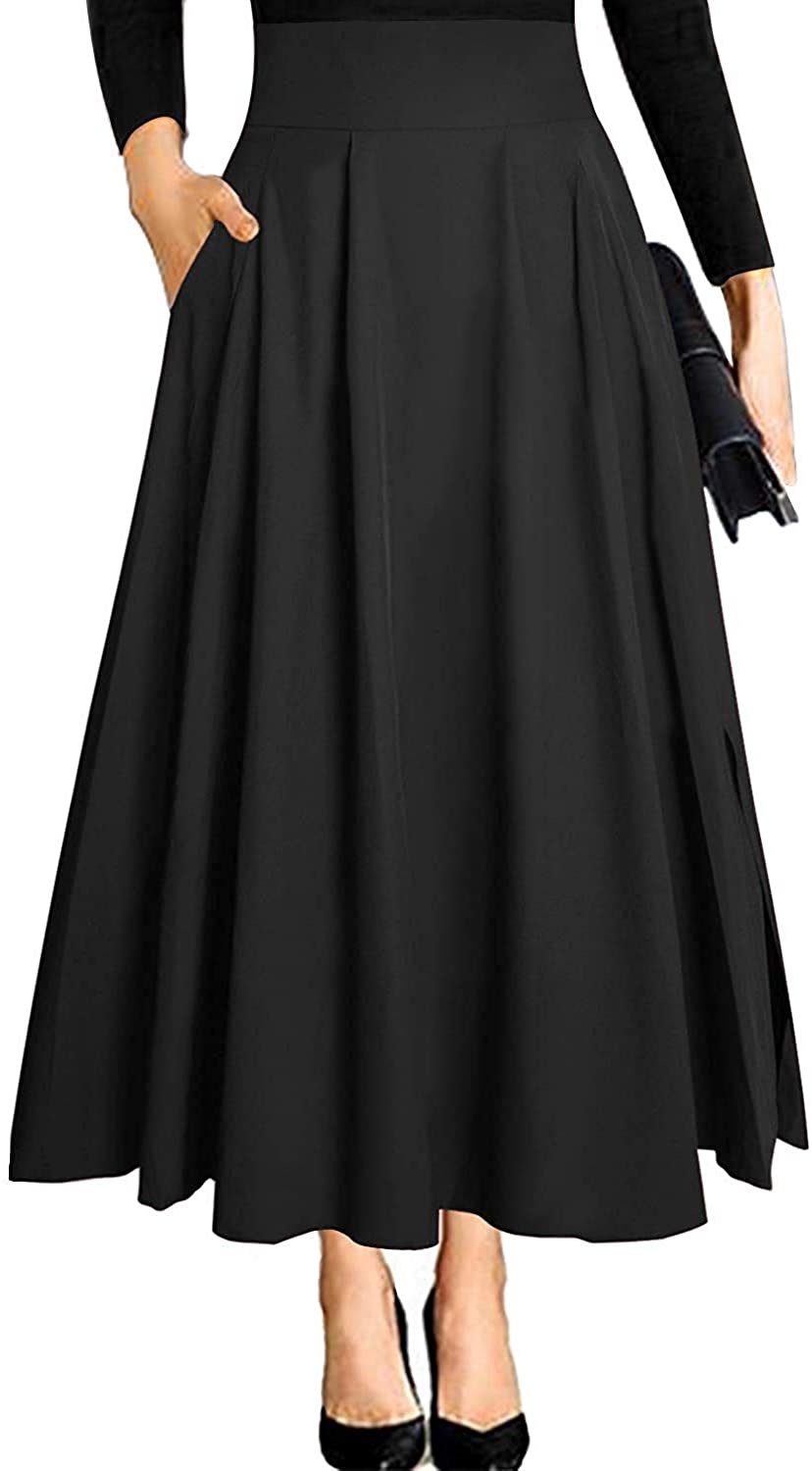 Kcocoo Women's Skirts Casual A-Line Skirt High Waist Skirt Ankle Length  Skirts Polyester Black XXL 