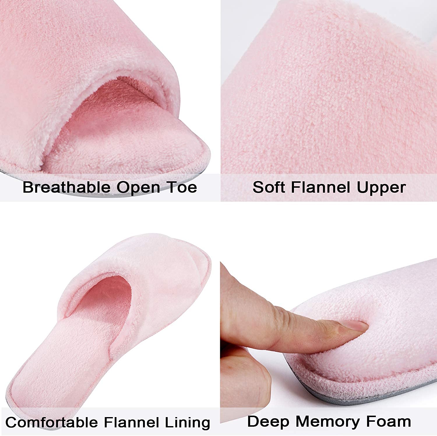 Women Shoes Open Toe Slippers For Women Indoor Cozy Memory Foam Womens  House Slippers Summer Slip On Comfy Soft Flannel Womens Bedroom Slippers  Slide Breathable Pink 7.5 