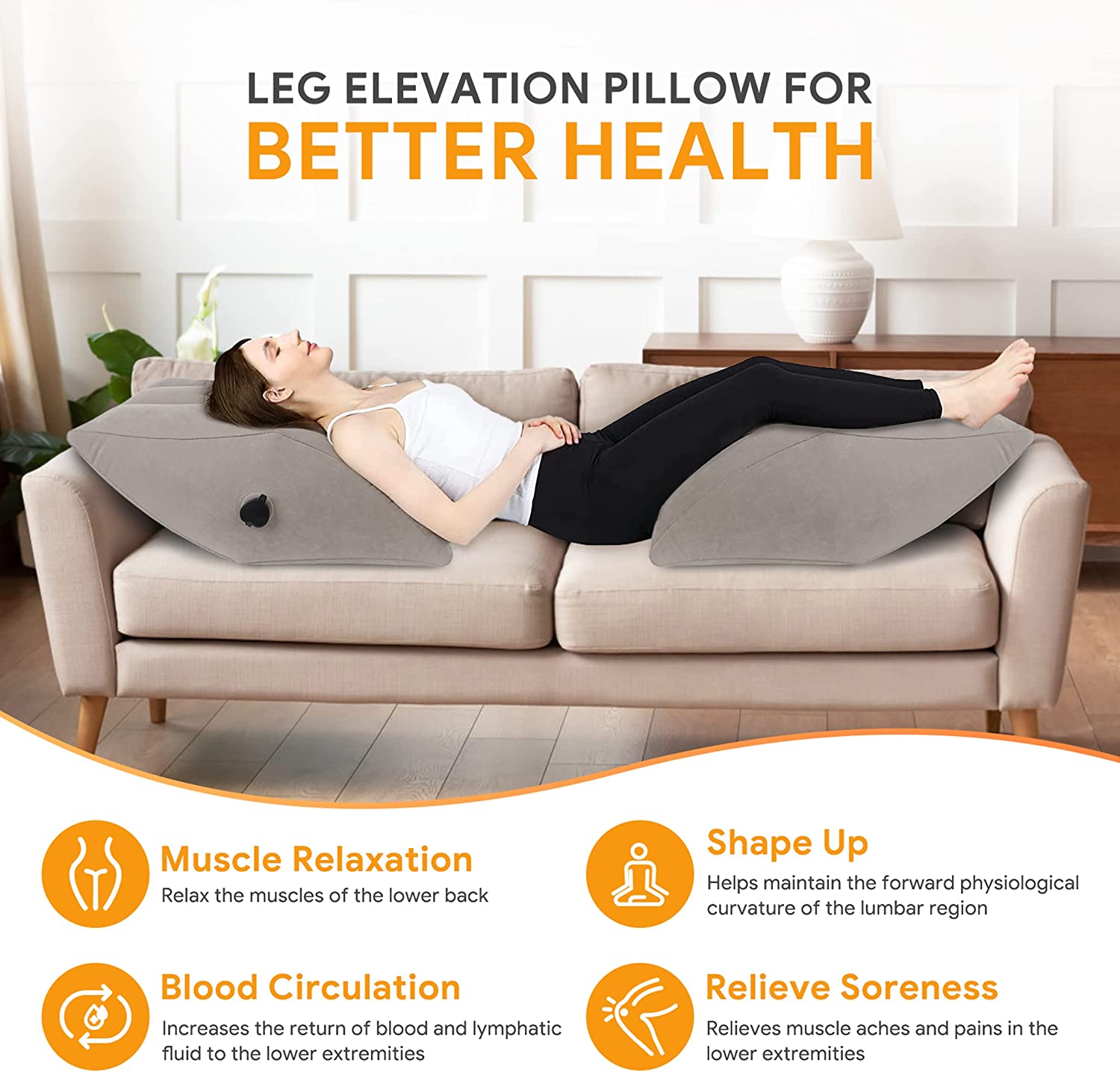 Inflatable Wedge Pillow Leg Elevation Circulation Back Pain Relief