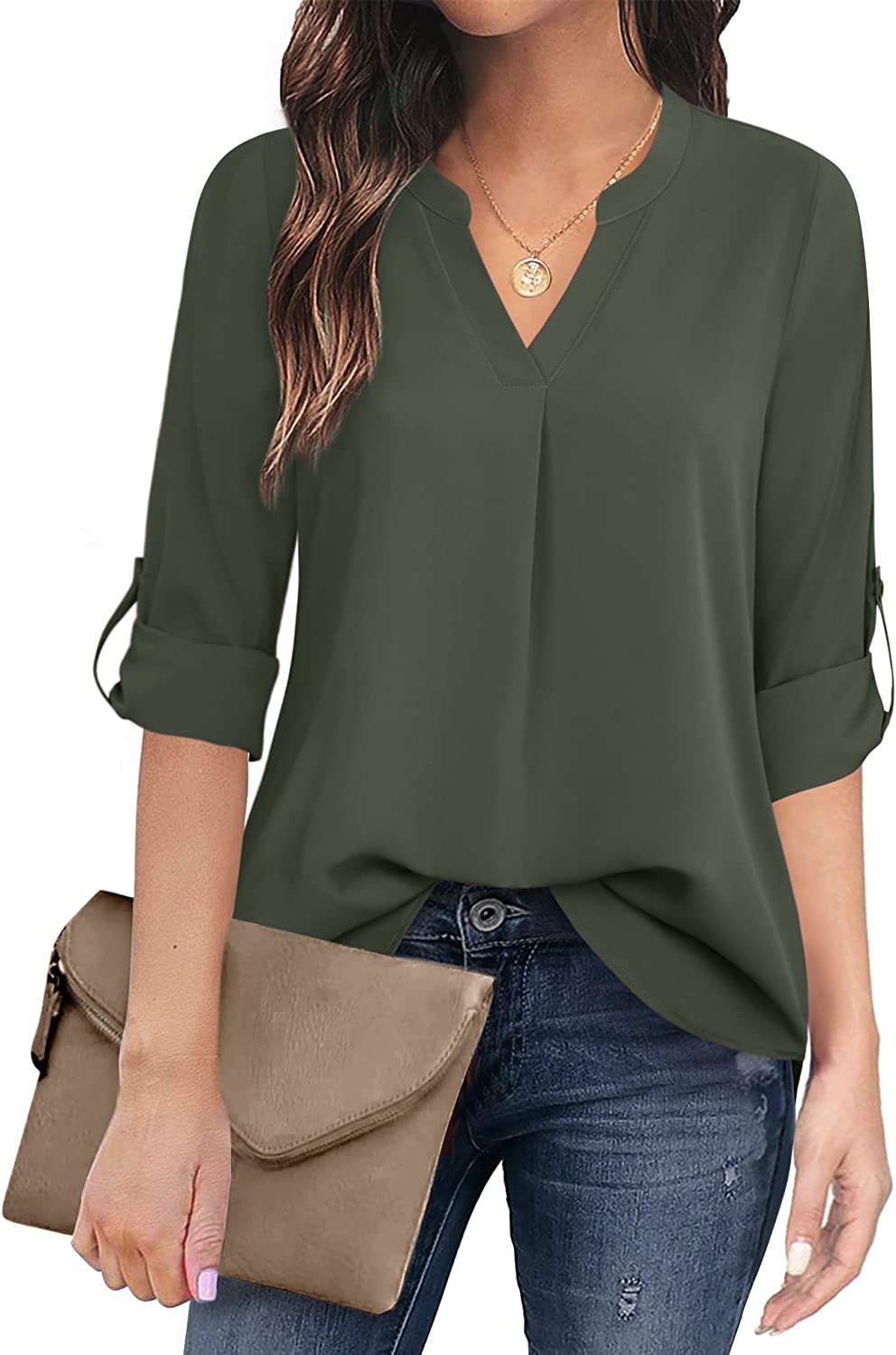 Timeson Blouses for Women,Tunic Tops to Wear with Leggings V Neck