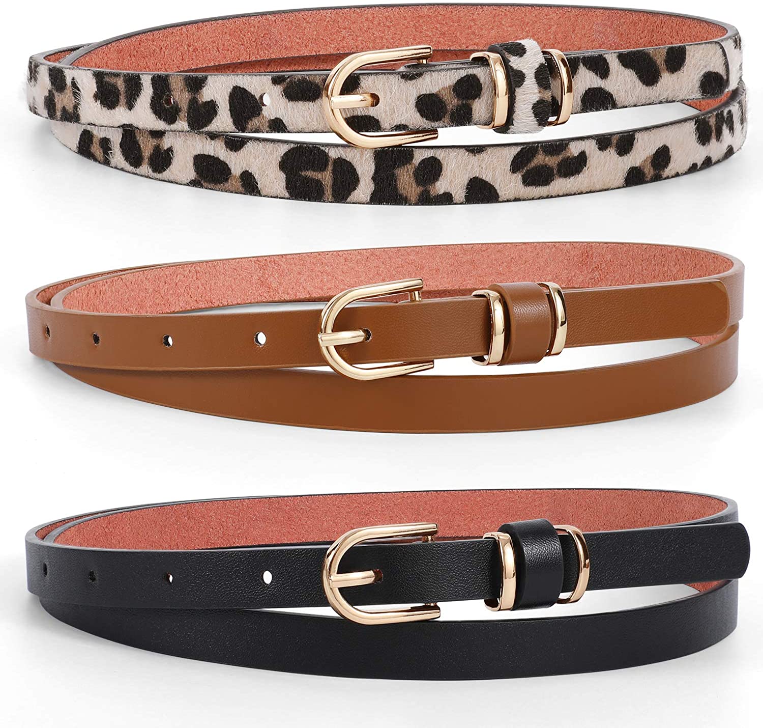VONMELLI 2 Pack Women's Leather Belts for Jeans Dresses Fashion Gold Buckle  Ladies Belt at  Women’s Clothing store