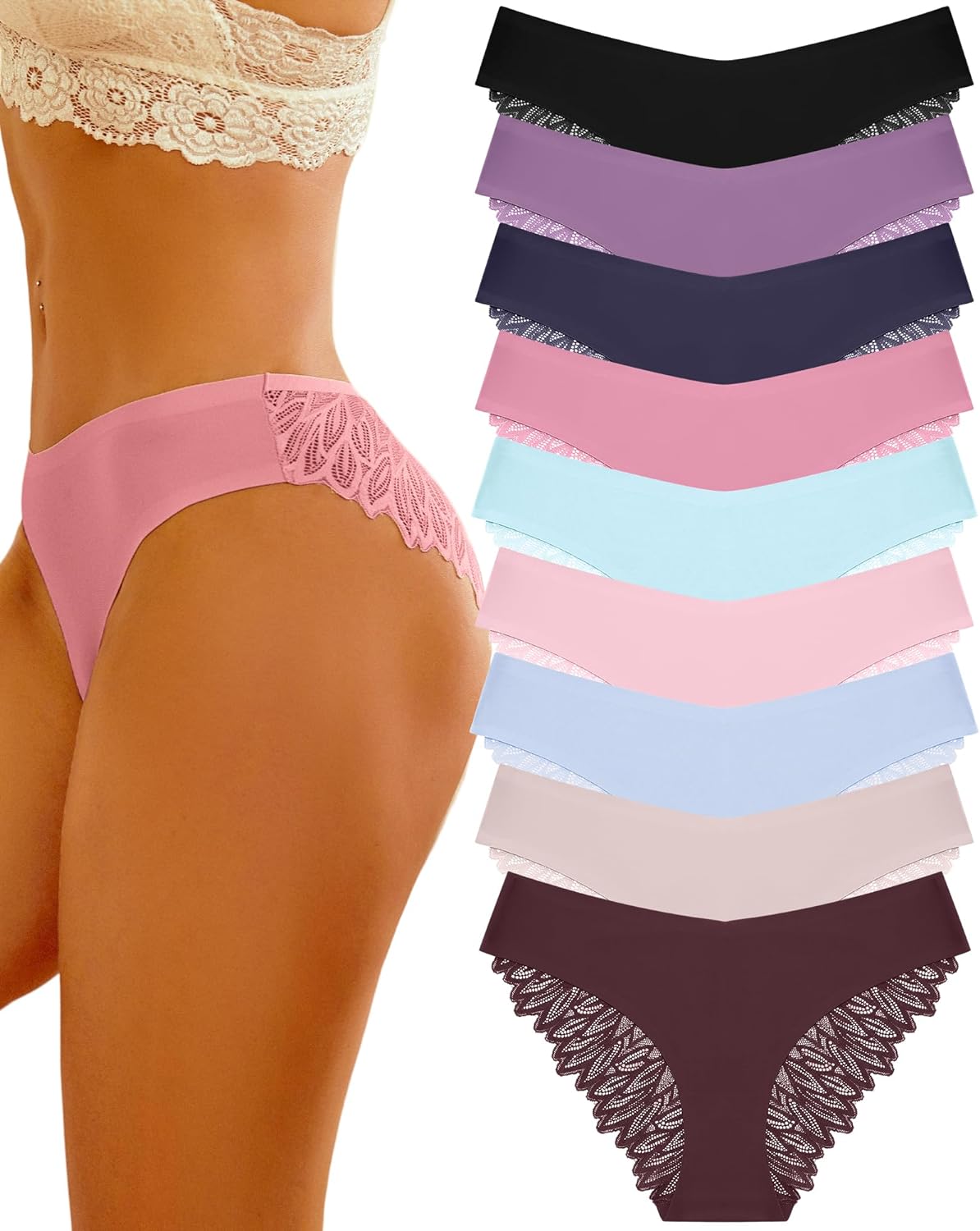 ROSYCORAL 9 Pack Womens Underwear Seamless Bikini Panties Soft Sexy  Invisibles C