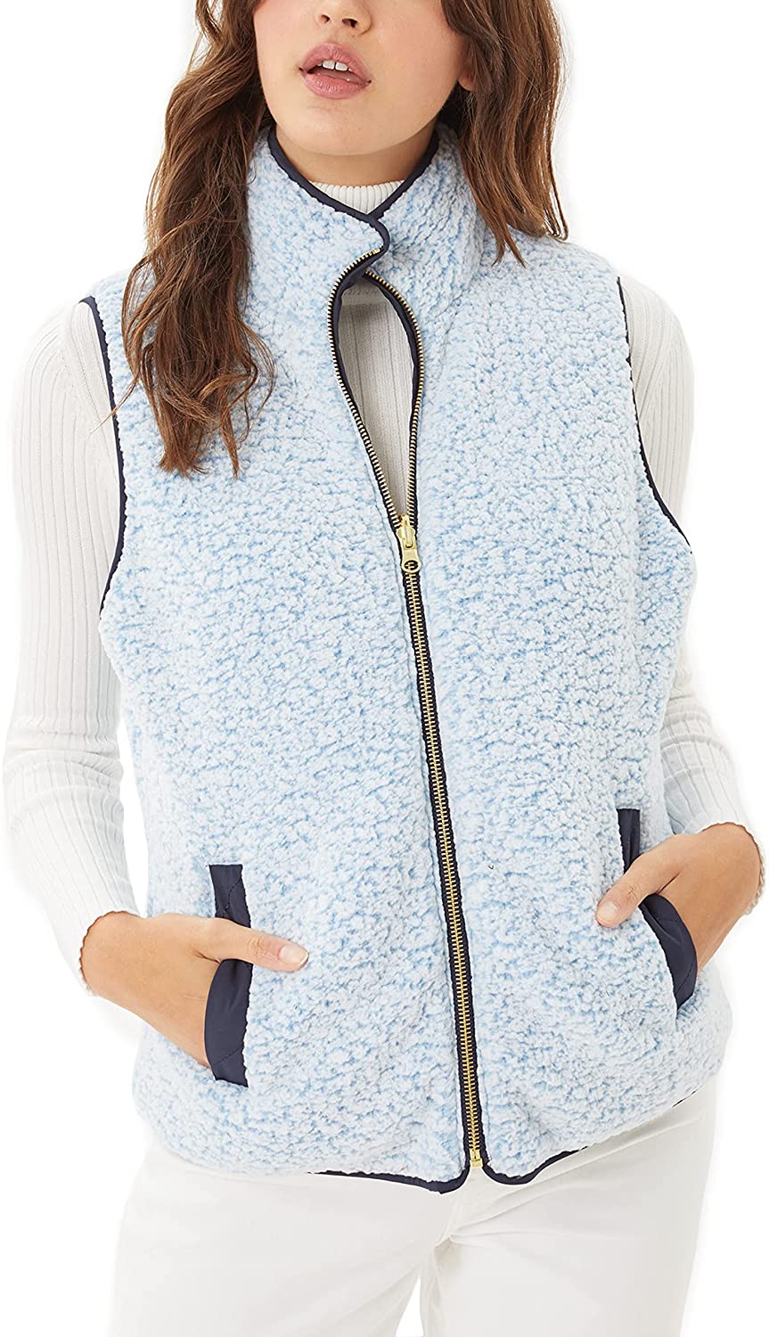 Reversible Sherpa Fleece Zip Up Jacket with Pockets FASHION BOOMY Womens Quilted Padding Vest