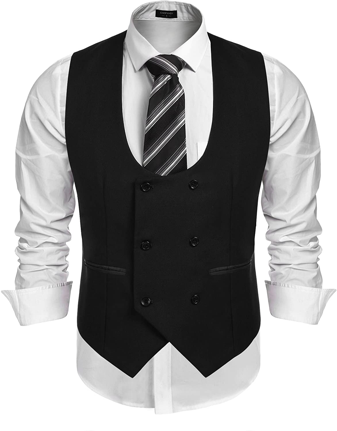 Coofandy Mens Waistcoat Casual Slim Fit Double Breasted Plaid Waistcoat Vest with Pocket for Wedding/Business/Party 